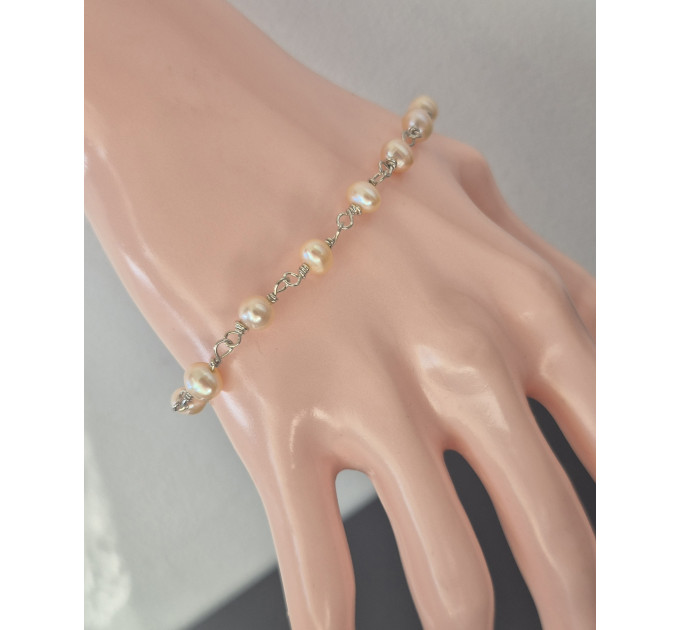 Peach Pearl Bracelet — Sterling Silver Freshwater Pearl Bracelet, Handmade