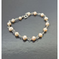 Peach Pearl Bracelet — Sterling Silver Freshwater Pearl Bracelet, Handmade