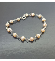 Peach Pearl Bracelet, Sterling Silver 4mm Freshwater Pearls, Handmade Beaded Bracelet, Adjustable Sizes 16-21cm, Dainty Pearl Jewelry Gift
