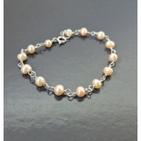 Peach Pearl Bracelet, Sterling Silver 4mm Freshwater Pearls, Handmade Beaded Bracelet, Adjustable Sizes 16-21cm, Dainty Pearl Jewelry Gift