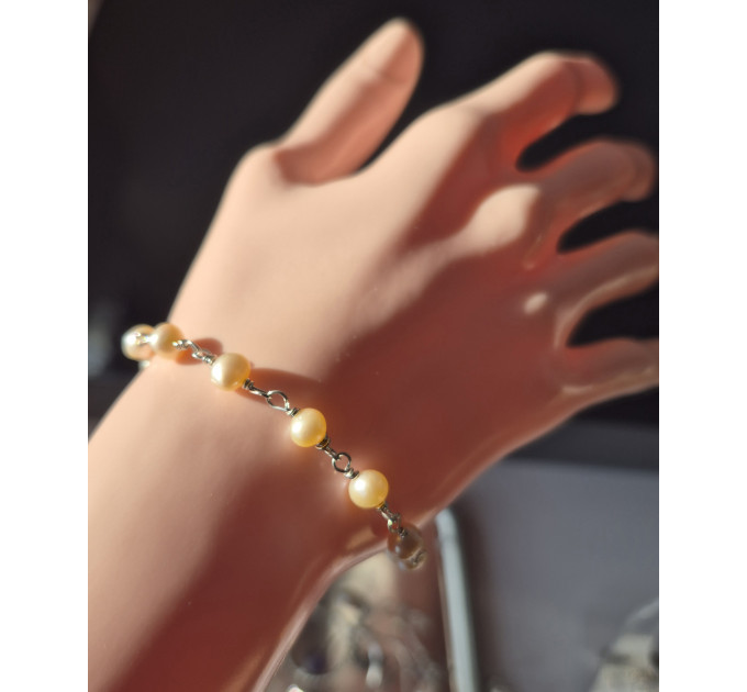 Peach Pearl Bracelet — Sterling Silver Freshwater Pearl Bracelet, Handmade
