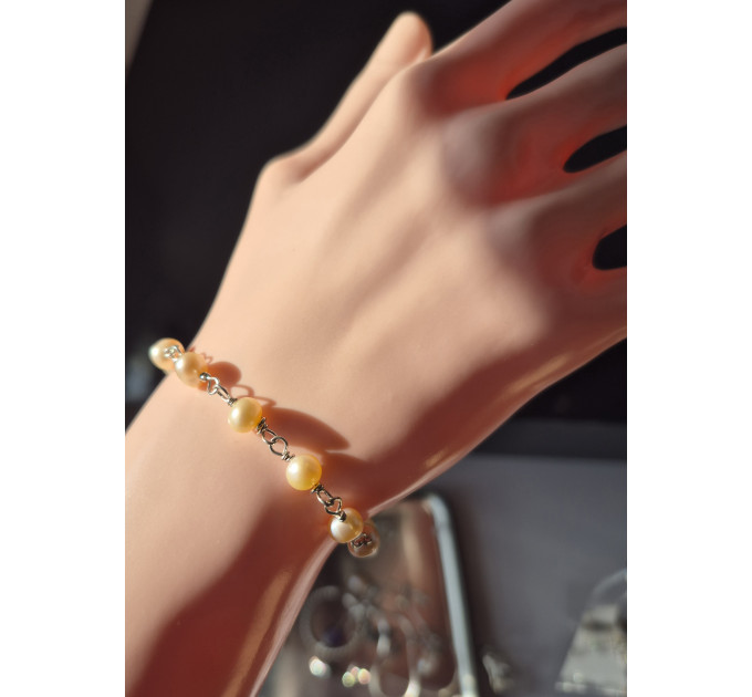 Peach Pearl Bracelet — Sterling Silver Freshwater Pearl Bracelet, Handmade
