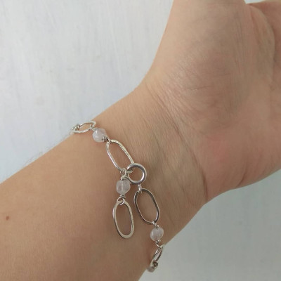 Sterling Silver Bracelet with Moonstone Beads – Handmade Elegance Sterling Silver Bracelet with Moonstone Beads – Handmade Elegance