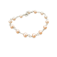 Peach Pearl Bracelet, Sterling Silver 4mm Freshwater Pearls, Handmade Beaded Bracelet, Adjustable Sizes 16-21cm, Dainty Pearl Jewelry Gift