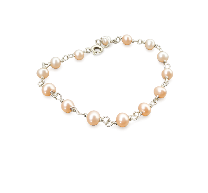 Peach Pearl Bracelet — Sterling Silver Freshwater Pearl Bracelet, Handmade