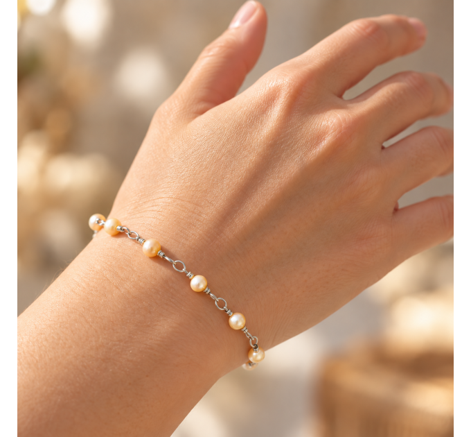 Peach Pearl Bracelet — Sterling Silver Freshwater Pearl Bracelet, Handmade