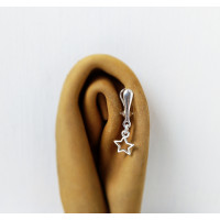 1 Sterling silver clip with sterling silver star Faux piercing silver pendant Non Piercing