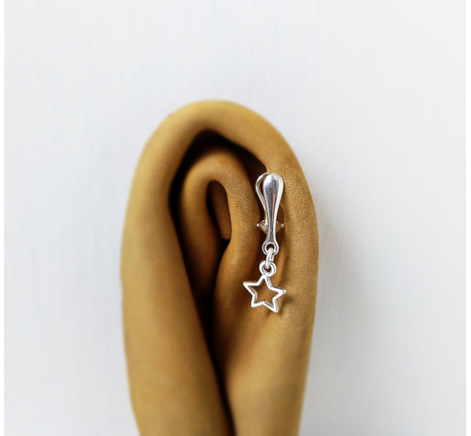 1 Sterling silver clip with sterling silver star Faux piercing silver pendant Non Piercing
