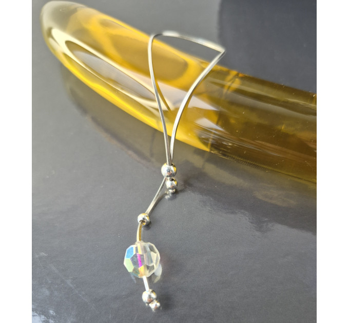 Handmade Sterling Silver Adjustable Lasso Ring with Vintage Czech Crystal
