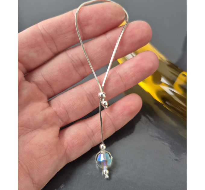 Handmade Sterling Silver Adjustable Lasso Ring with Vintage Czech Crystal