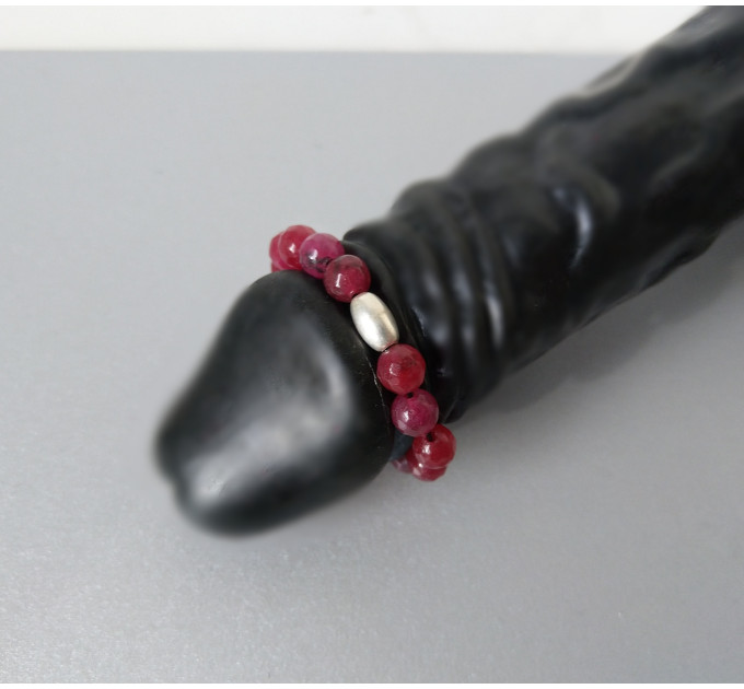 Agate Beaded Penis Ring with Sterling Silver Bead – Stretch Intimate Jewelry for Men