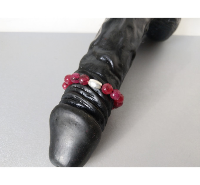 Agate Beaded Penis Ring with Sterling Silver Bead – Stretch Intimate Jewelry for Men