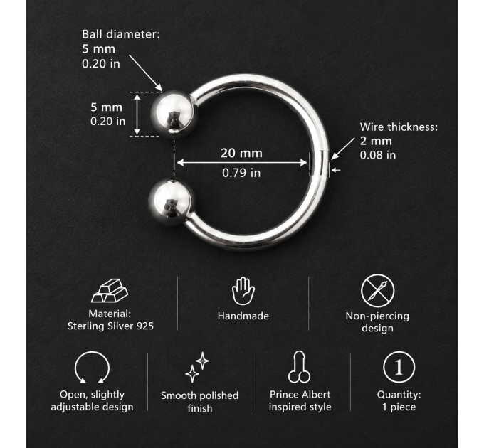 Fake Prince Albert Piercing – Sterling Silver Non-Piercing PA Ring for Men SilverBuds