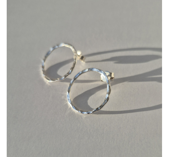 Handmade Open Circle Textured Sterling Silver Stud Earrings