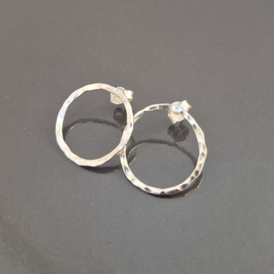 Handmade Open Circle textured  Sterling silver stud earrings