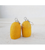 Handmade Yellow Boho Earrings from Silkworm Cocoons | Eco Jewelry with Silver Hooks