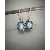 Silver Wire wrap earrings with  larimar
