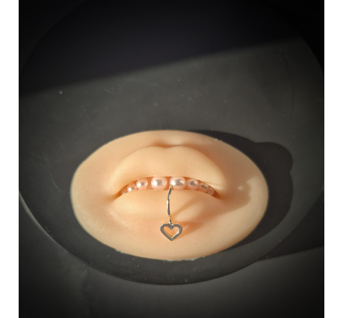 Heart Lip Cuff – Handmade Sterling Silver Fake Lip Ring with Open Heart Charm, No Piercing