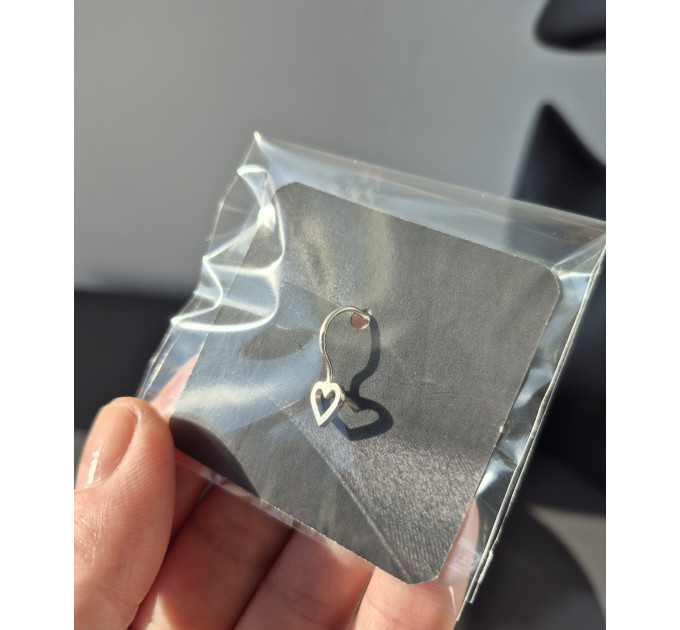 Heart Lip Cuff – Handmade Sterling Silver Fake Lip Ring with Open Heart Charm, No Piercing