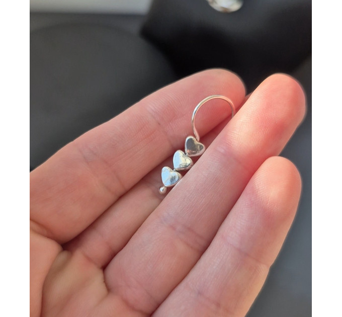 Triple Heart Lip Cuff – Handmade Sterling Silver Fake Lip Ring with Moving Hearts, No Piercing