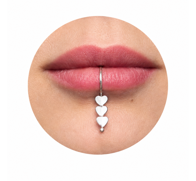Triple Heart Lip Cuff – Handmade Sterling Silver Fake Lip Ring with Moving Hearts, No Piercing