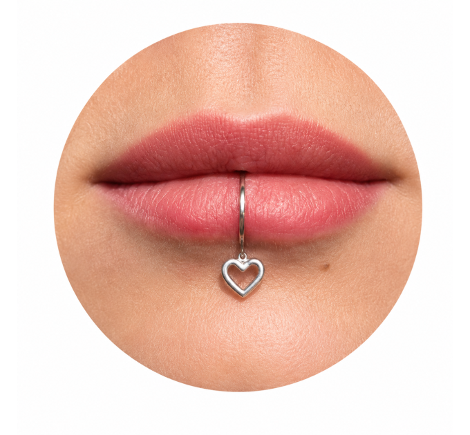 Heart Lip Cuff – Handmade Sterling Silver Fake Lip Ring with Open Heart Charm, No Piercing