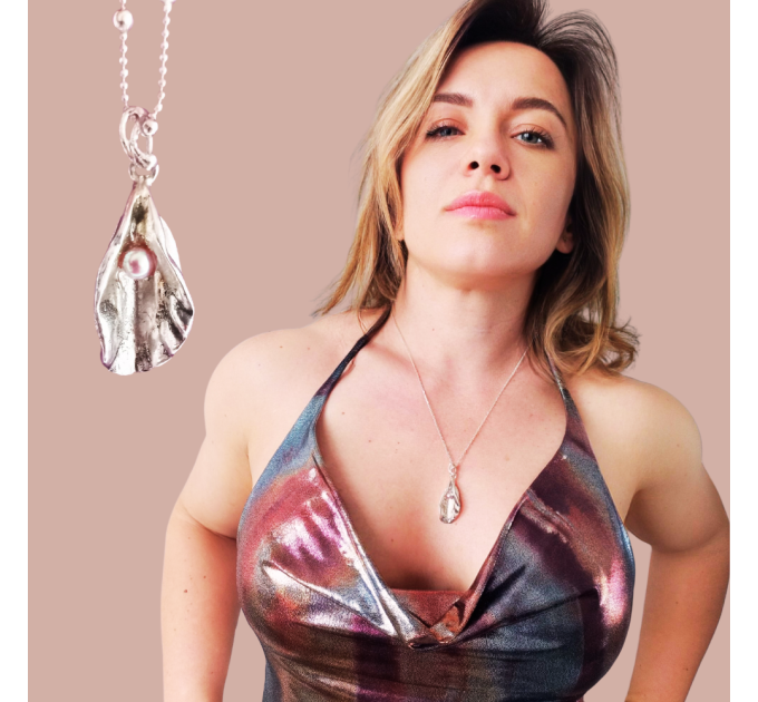 Handmade Fine Silver Yoni Pendant with Natural Pink Pearl