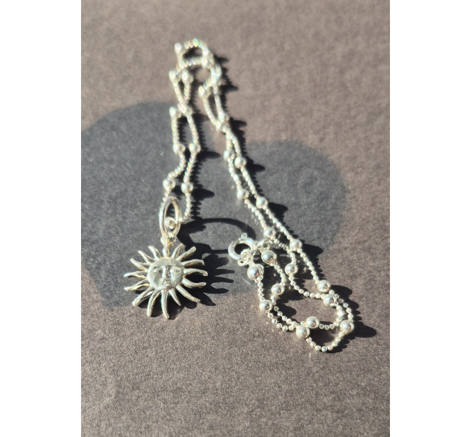 Handmade Sterling Silver Sun Pendant with 45cm Chain