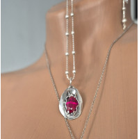 Handmade Yoni Pendant with Synthetic Ruby | Oxidized Sterling Silver