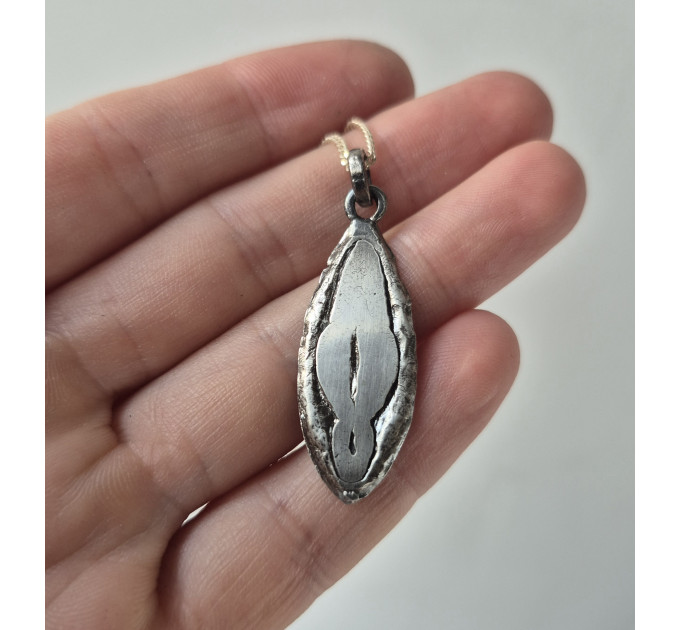 Oxidized Silver Yoni Pendant — Sacred Feminine Symbol Necklace