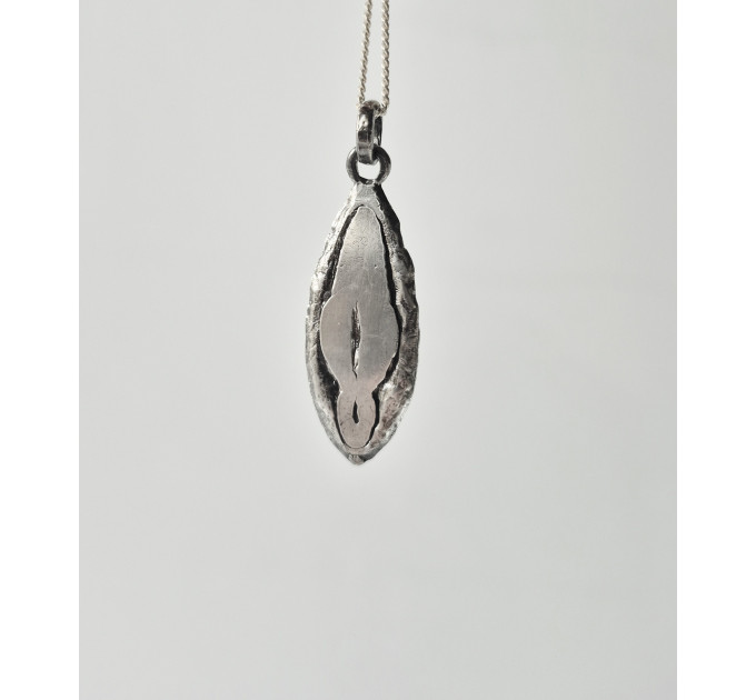 Oxidized Silver Yoni Pendant — Sacred Feminine Symbol Necklace