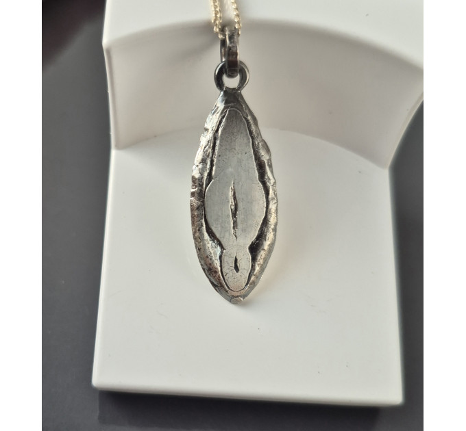 Oxidized Silver Yoni Pendant — Sacred Feminine Symbol Necklace