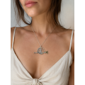 Cat on a Broom Necklace — Sterling Silver Wire Wrap Moon Pendant