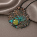 Electroforming leaf necklace  Real Aspen leaf necklace big yellow gemstone Round copper pendant Aspen Leaf pendant  copper pendant, sunrise.