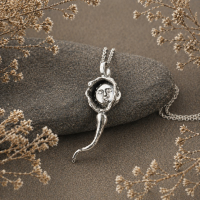 Handmade Sterling Silver Fertilization Pendant – Egg Cell & Sperm Symbol Necklace