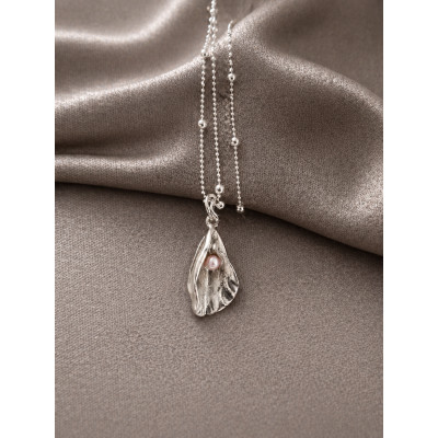 Handmade Silver Yoni Pendant with Pink Pearl | Fine Art Necklace