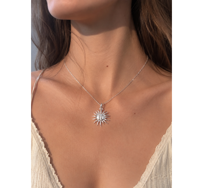 Handmade Sterling Silver Sun Pendant with 45cm Chain