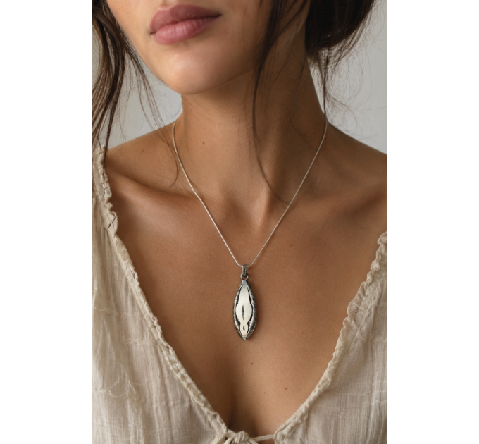 Oxidized Silver Yoni Pendant — Sacred Feminine Symbol Necklace