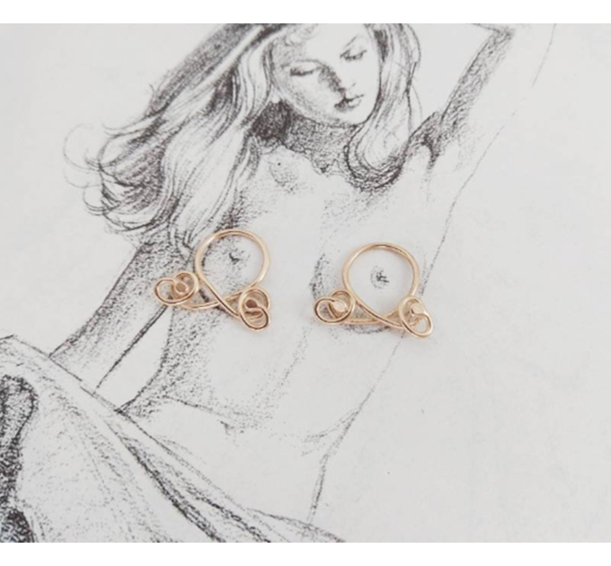 Handmade Brass Non-Piercing Nipple Rings with Swirl Loops (Pair)