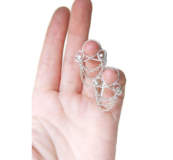 Handmade Silver Non-Piercing Nipple Rings with Chains (Pair)