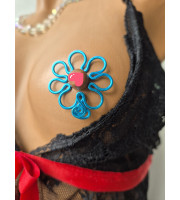 Blue Flower Fake Nipple Rings — Non-Piercing, Adjustable, Handmade Aluminum, Pair