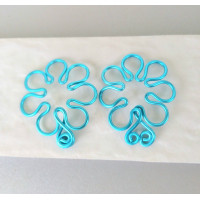 Blue Flower Fake Nipple Rings — Non-Piercing, Adjustable, Handmade Aluminum, Pair
