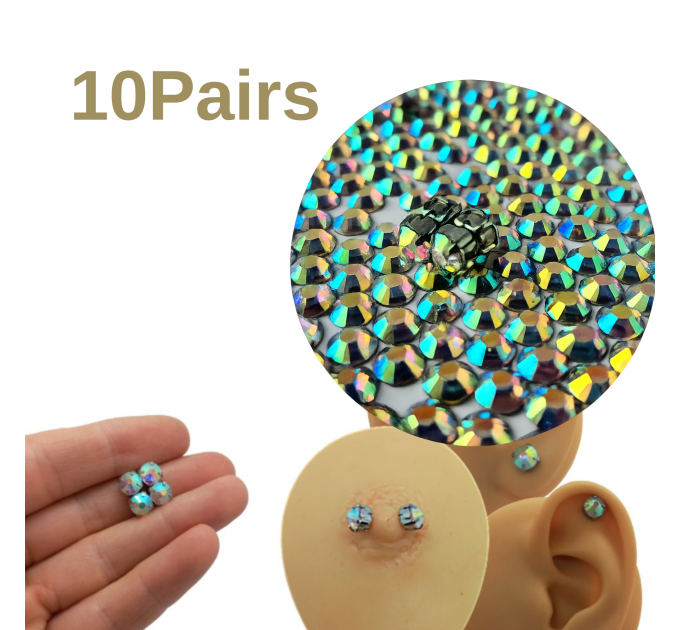 Magnetic Fake Nipple Rings Set of 10 Pairs | Rainbow Crystal Value Bundle – SilverBuds