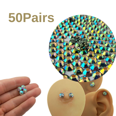 50 Pairs Magnetic Nipple Rings Rainbow Crystal Set – Fake Nipple Piercing Value Pack
