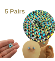 Magnetic Fake Nipple Rings Set of 5 Pairs with Rainbow Crystals – Value Bundle