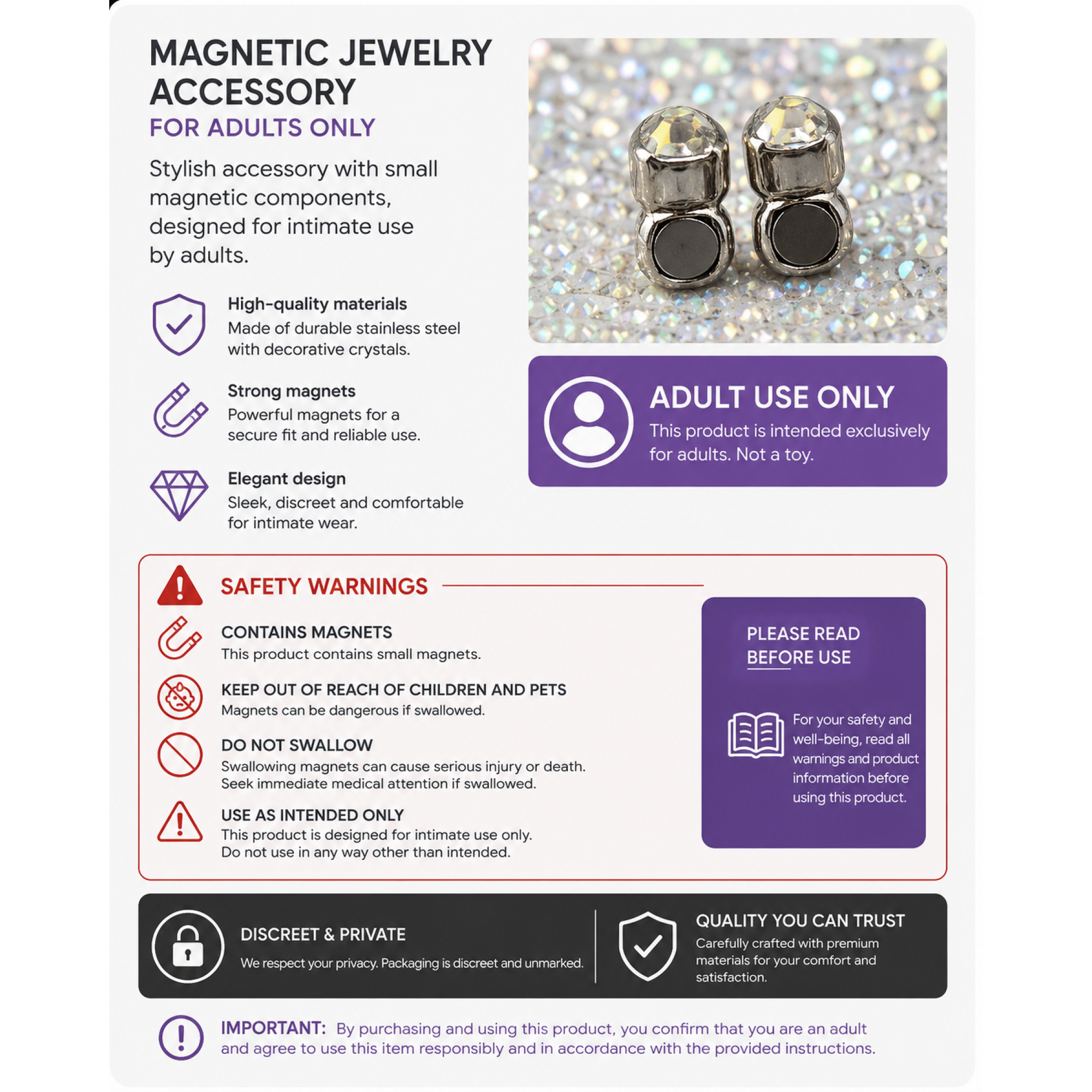 Fake Magnetic Nipple Piercing with Rainbow Crystal – 5mm — Image 2 of 10