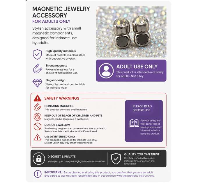 Magnetic Fake Nipple Rings Set – 5 Pairs Rainbow Crystal Non-Piercing Jewelry