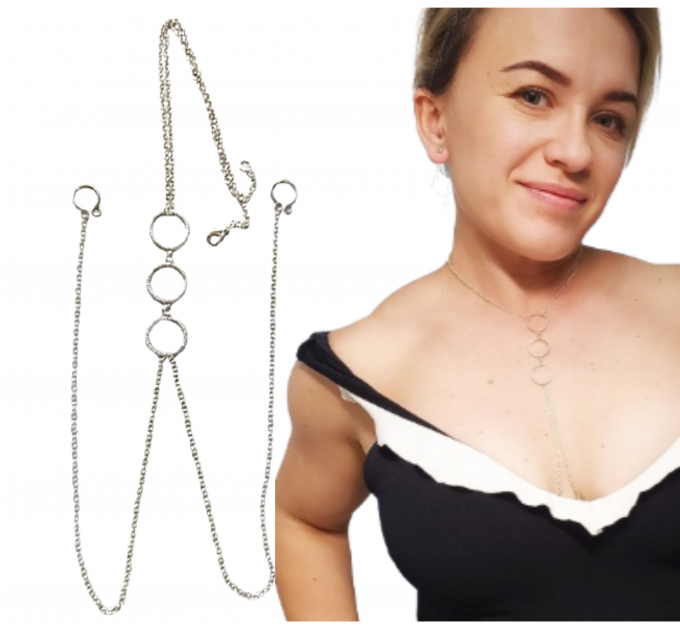 O ring choker with chains and fake nipple piercing  Sexy chain necklace to nipple O-Ring pendant