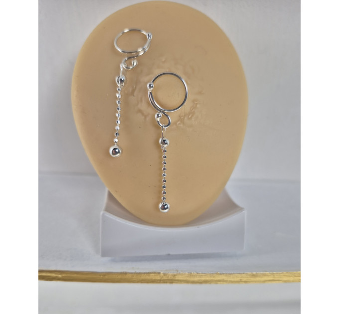 Solid Silver Nipple Rings with Silver Dangles (Pair)