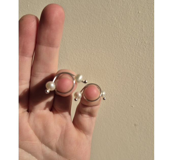 Non-Piercing Silver Nipple Rings with Natural White Pearls